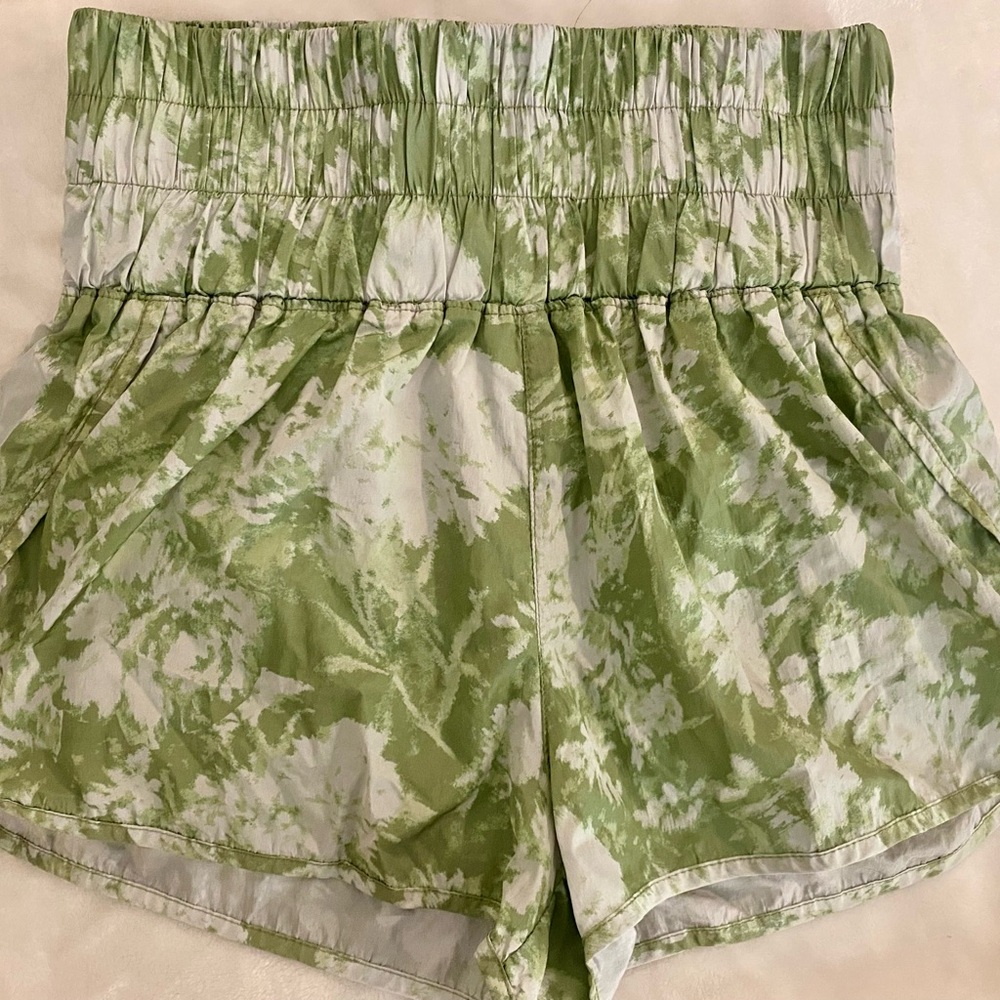 Free People High Waist Green and White Floral Shorts